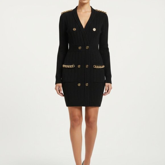 Balmain double breasted rib knit mini dress. - Picture 2 of 3